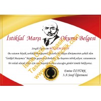 İstiklal Marşını Güzel Okuyorum Belgesi 1